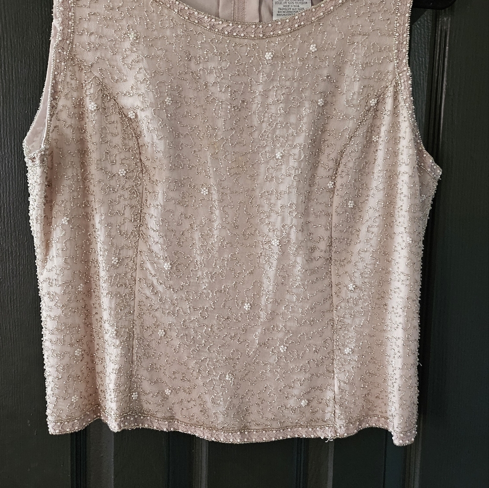 Adrianna Papèll pale pink beaded jacket with matching shell tank. Size 14 - Picture 5 of 10